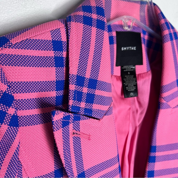 New Smythe Hutton Tailored Cotton Plaid Cutaway Blazer Carnation Pink Plaid Sz6 - Picture 4 of 9